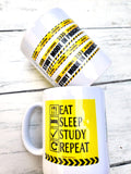 eat sleep study repeat - yellow mug