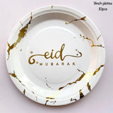 Eid Paper Plates - White/Gold Marble