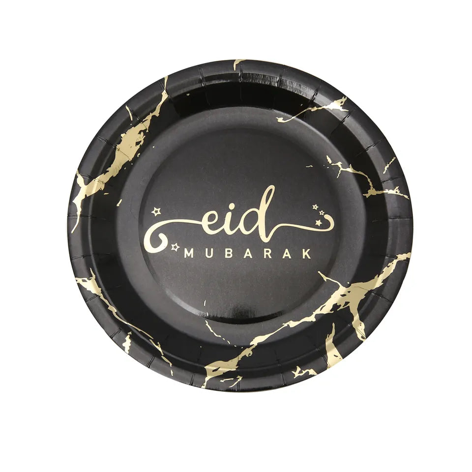 Eid Paper Plates - Black/Gold Marble