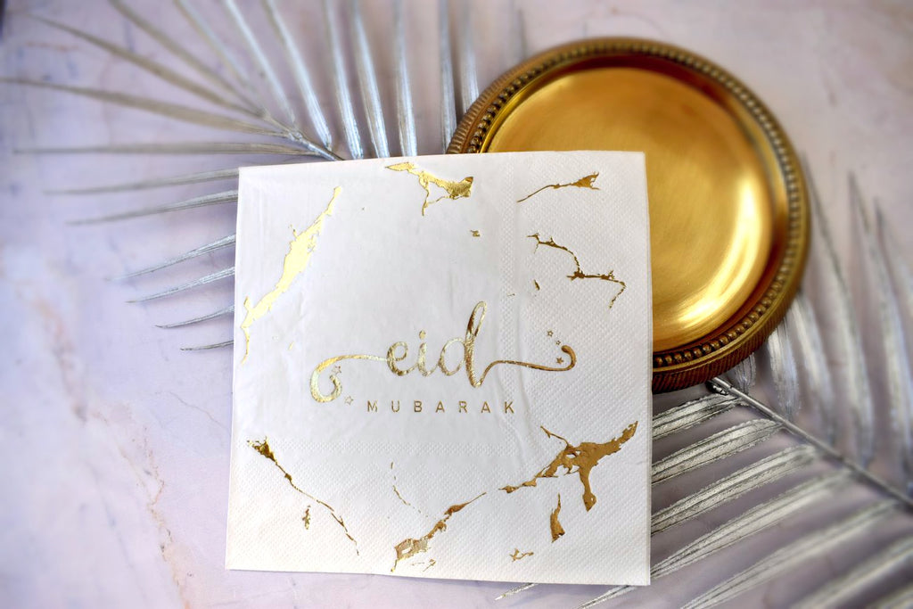 Eid Mubarak White/Gold Foil Serviette